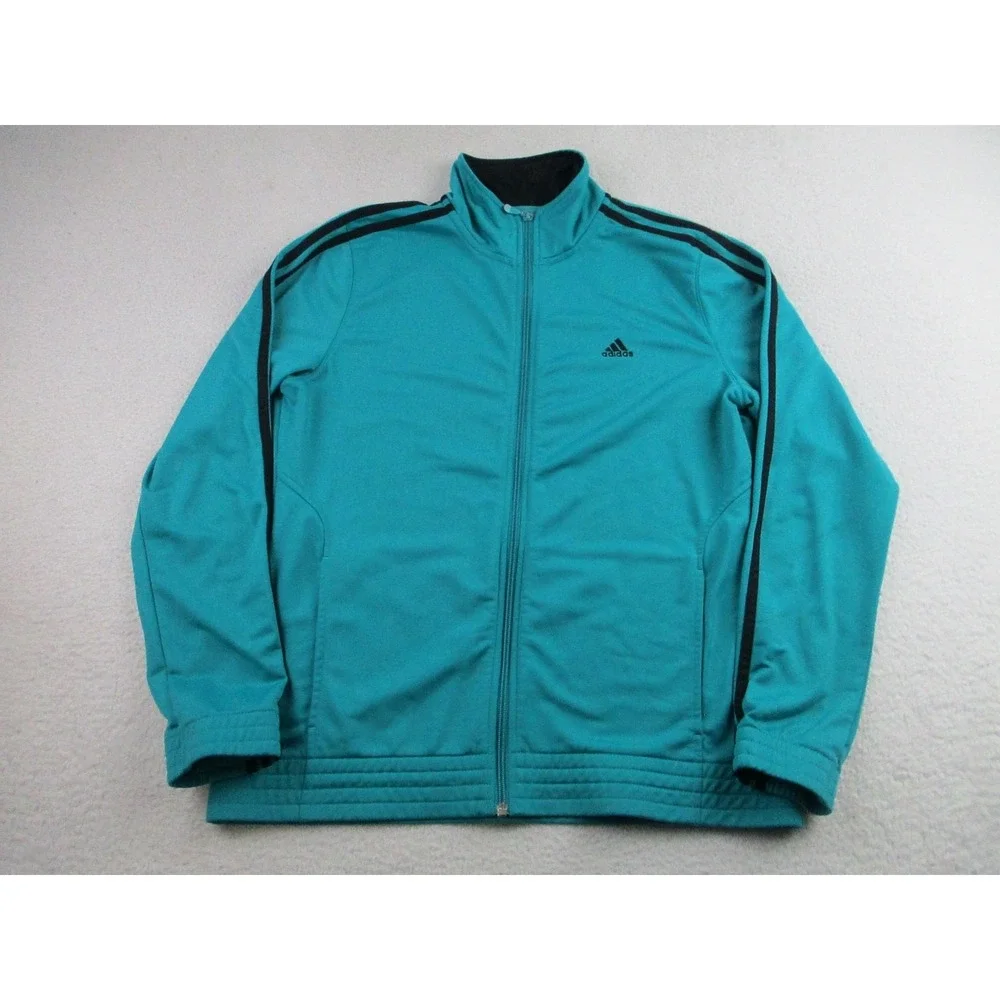 Adidas Track Jacket Mens Large Teal Full Zip 3-Stripes Performance Mock‎ Neck